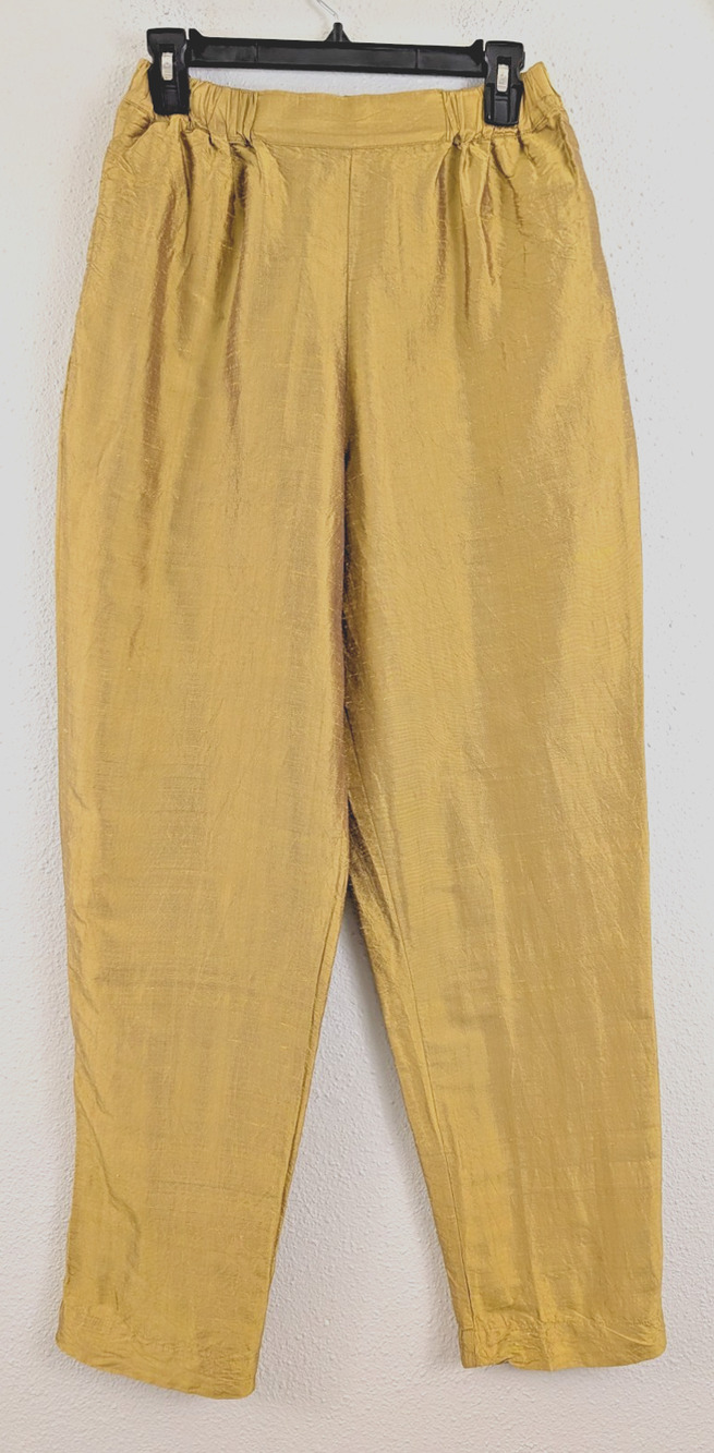 New CP Shades sz M 100% Silk Pants shiny golden yellow pull on 1025